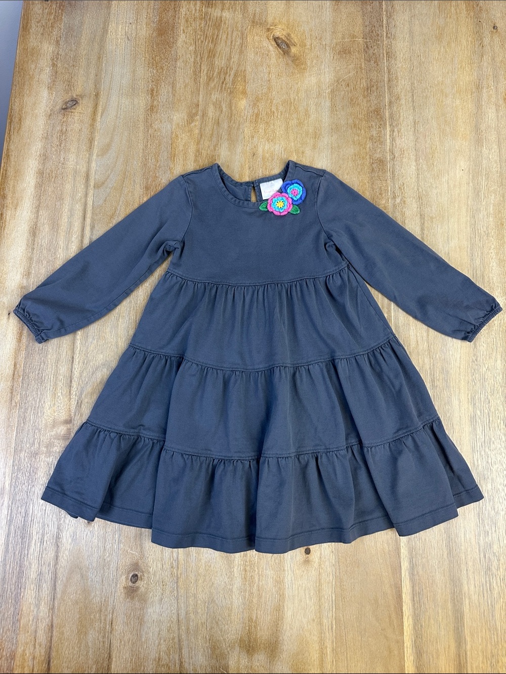 Hanna Andersson Charcoal Cotton Long-Sleeve Tiered Casual Dress